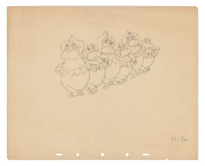 Lot #461 Preston Blair: Hyacinth Hippo (6) production drawings and (2) preliminary background drawings from Fantasia - Image 3