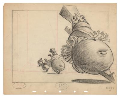 Lot #461 Preston Blair: Hyacinth Hippo (6) production drawings and (2) preliminary background drawings from Fantasia - Image 6
