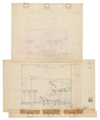 Lot #461 Preston Blair: Hyacinth Hippo (6) production drawings and (2) preliminary background drawings from Fantasia - Image 7