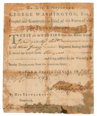 Lot #2 George Washington Document Signed Discharging a Revolutionary War Veteran