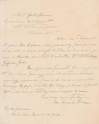 Lot #23 Sarah Childress Polk Autograph Letter Signed