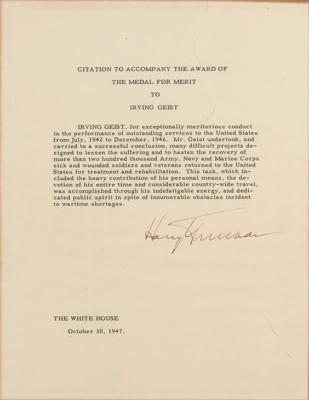 Lot #64 Harry S. Truman Medal of Merit with Document Signed as President - Image 1