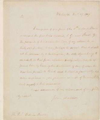 Lot #9 James Madison Autograph Letter Signed as President