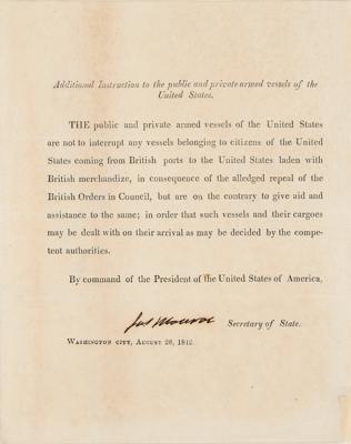 Lot #13 James Monroe Document Signed as Secretary of State