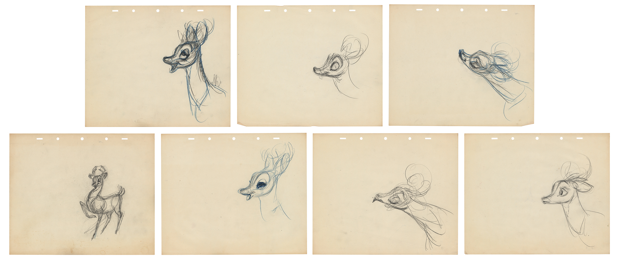 Lot #459 Preston Blair: Bambi (7) rough production drawings from Bambi