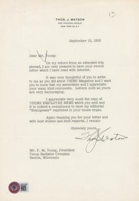 Lot #332 Thomas J. Watson Typed Letter Signed