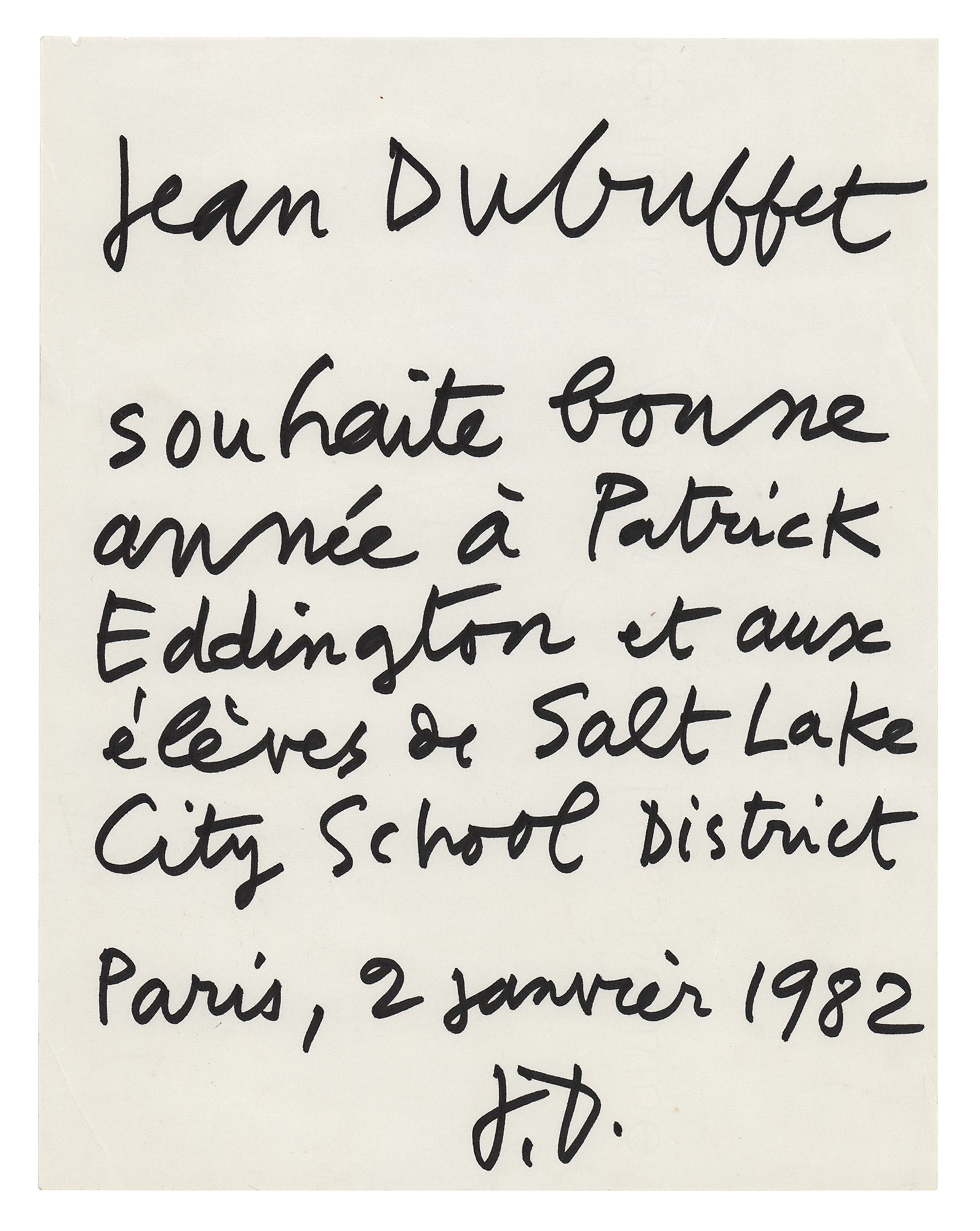 Lot #435 Jean Dubuffet Autograph Letter Signed