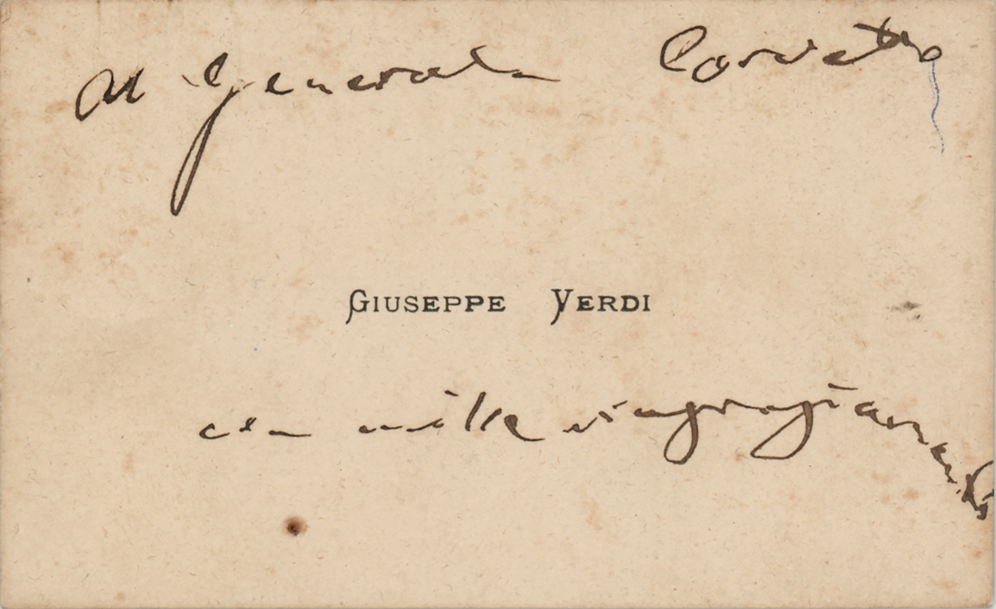 Lot #581 Giuseppe Verdi Annotated Calling Card