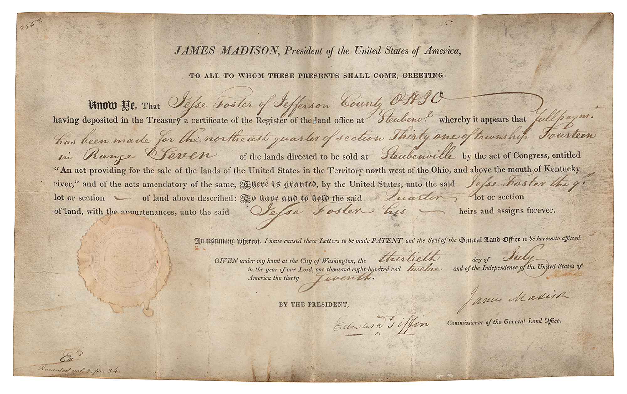 Lot #11 James Madison Document Signed as President