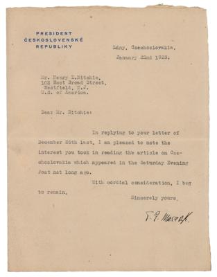 Lot #286 Tomas Masaryk Typed Letter Signed