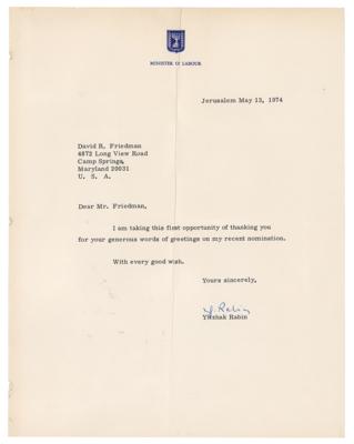 Lot #315 Yitzhak Rabin Typed Letter Signed - Image 1