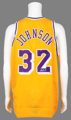 Lot #836 Magic Johnson Signed Basketball Jersey