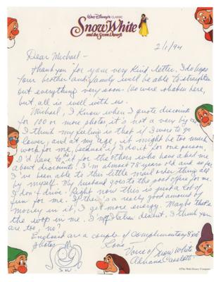 Lot #481 Snow White: Adriana Caselotti Autograph Letter Signed