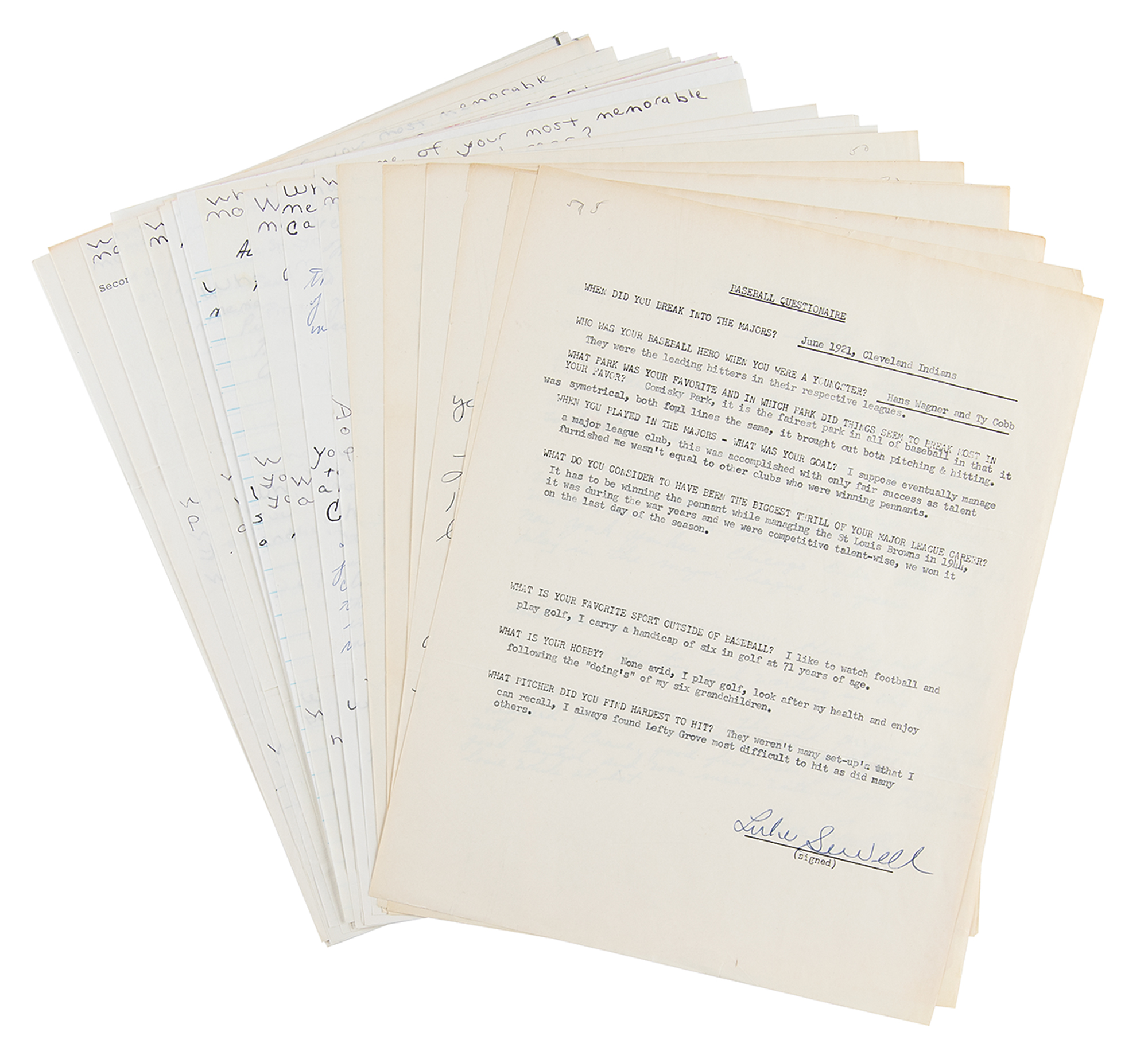 Lot #821 Baseball Collection of (35) Questionnaires
