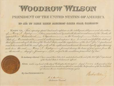 Lot #169 Woodrow Wilson Document Signed as