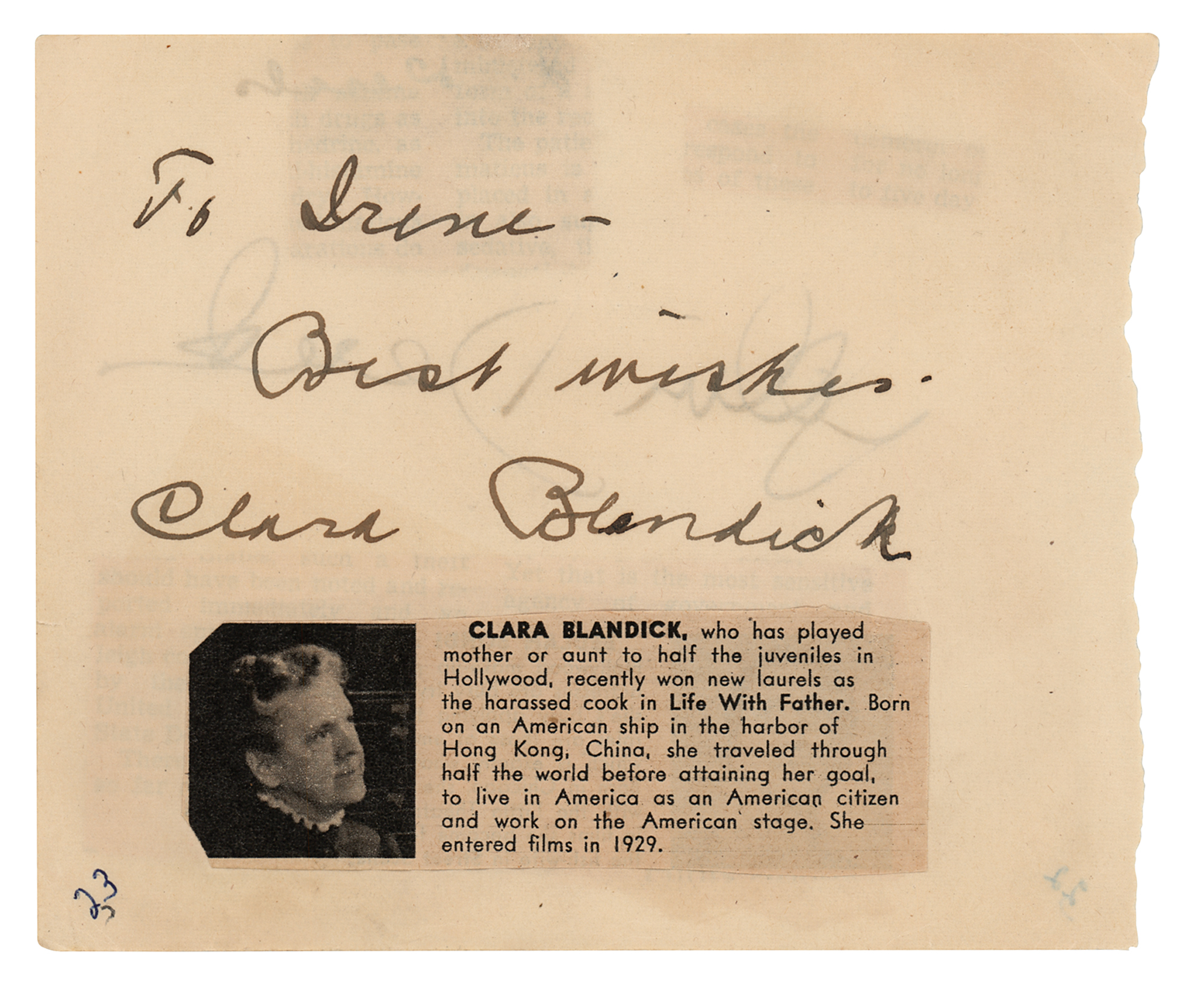 Lot #812 Wizard of Oz: Clara Blandick Signature