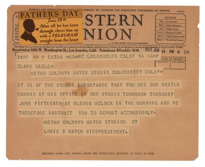 Lot #738 Clark Gable 1933 Telegram from Metro-Goldwyn-Mayer - Image 1