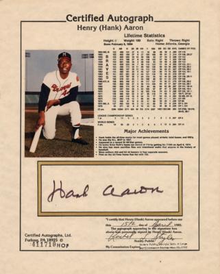 Lot #817 Hank Aaron Signed Statistic Sheet