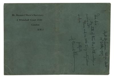 Lot #534 George Bernard Shaw Autograph Letter