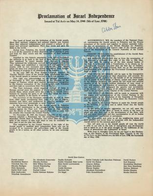 Lot #254 Abba Eban Signed Souvenir Copy of the Proclamation of Israel Independence