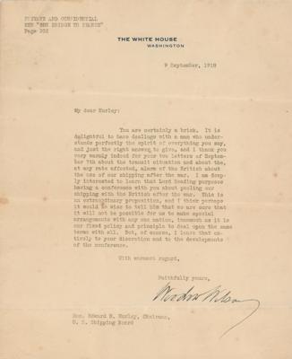 Lot #168 Woodrow Wilson Typed Letter Signed as