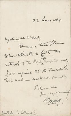 Lot #535 Bram Stoker and Henry Irving Letter