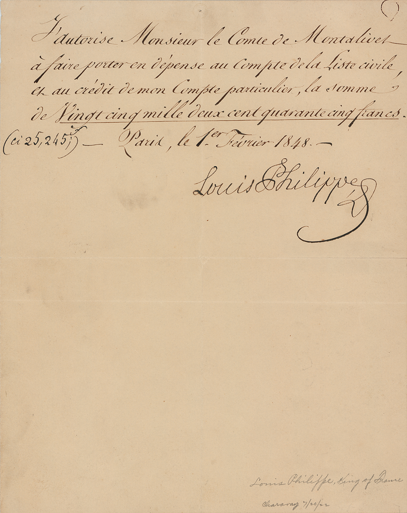 Lot #280 King Louis Philippe I Document Signed