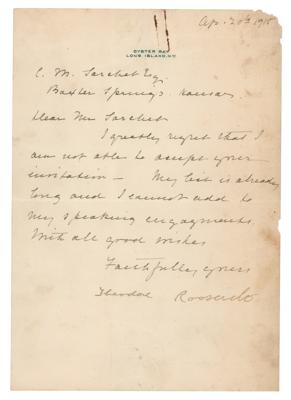 Lot #61 Theodore Roosevelt Letter Signed - Image 1