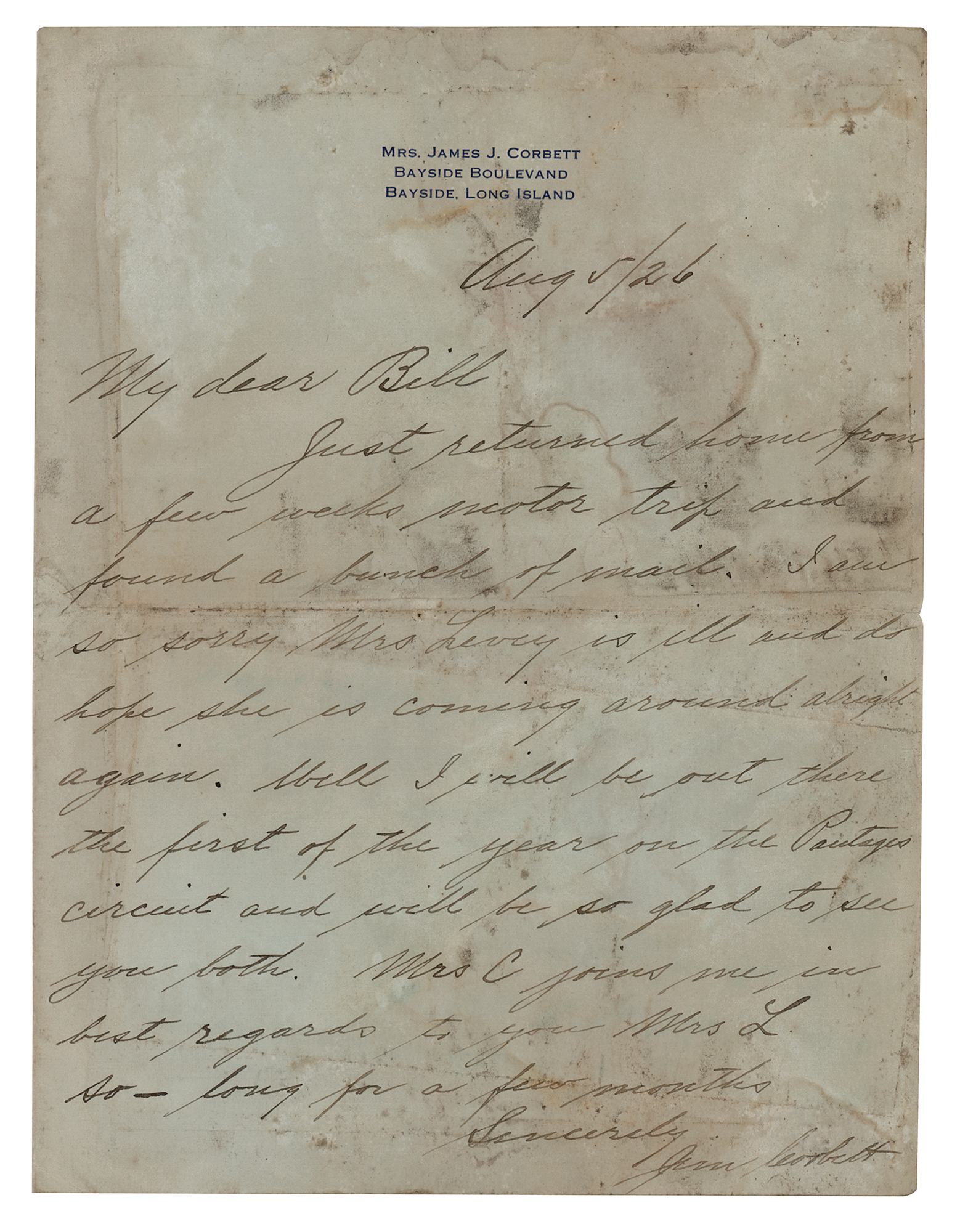 Lot #831 James J. Corbett Autograph Letter Signed