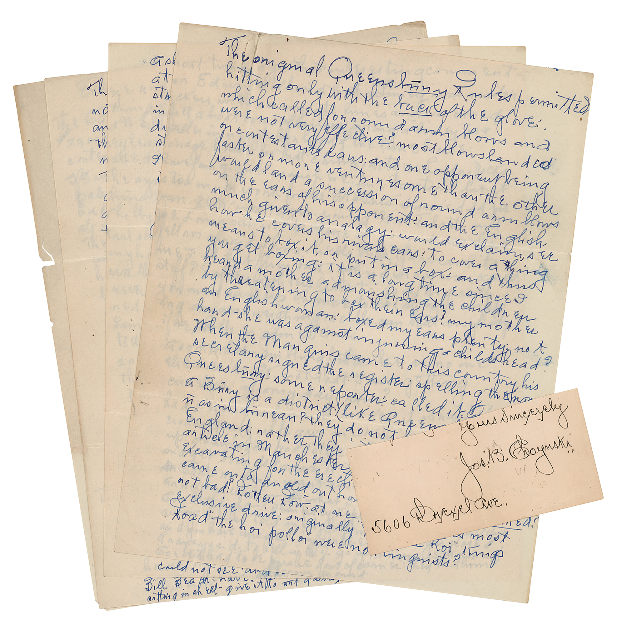Lot #830 Joe Choynski (2) Items: Signature and Handwritten Manuscript