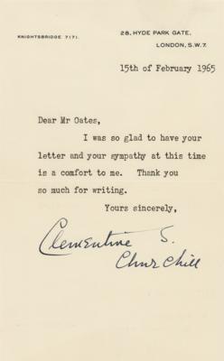 Lot #247 Clementine Churchill Typed Letter Signed