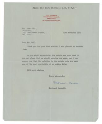 Lot #318 Bertrand Russell Typed Letter Signed