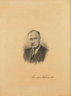 Lot #63 Franklin D. Roosevelt Signed Engraving as President - Image 1