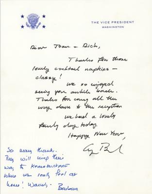 Lot #86 George and Barbara Bush Autograph Letter Signed