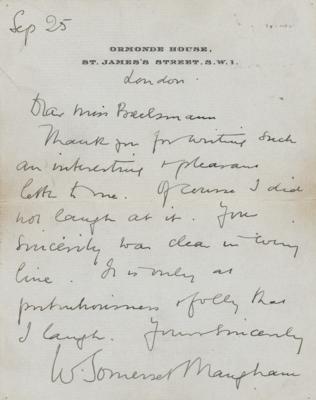 Lot #520 W. Somerset Maugham Autograph Letter