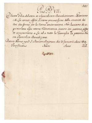 Lot #305 Pope Pius VII Letter Signed