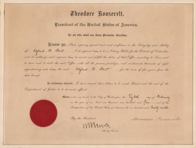 Lot #59 Theodore Roosevelt Document Signed as