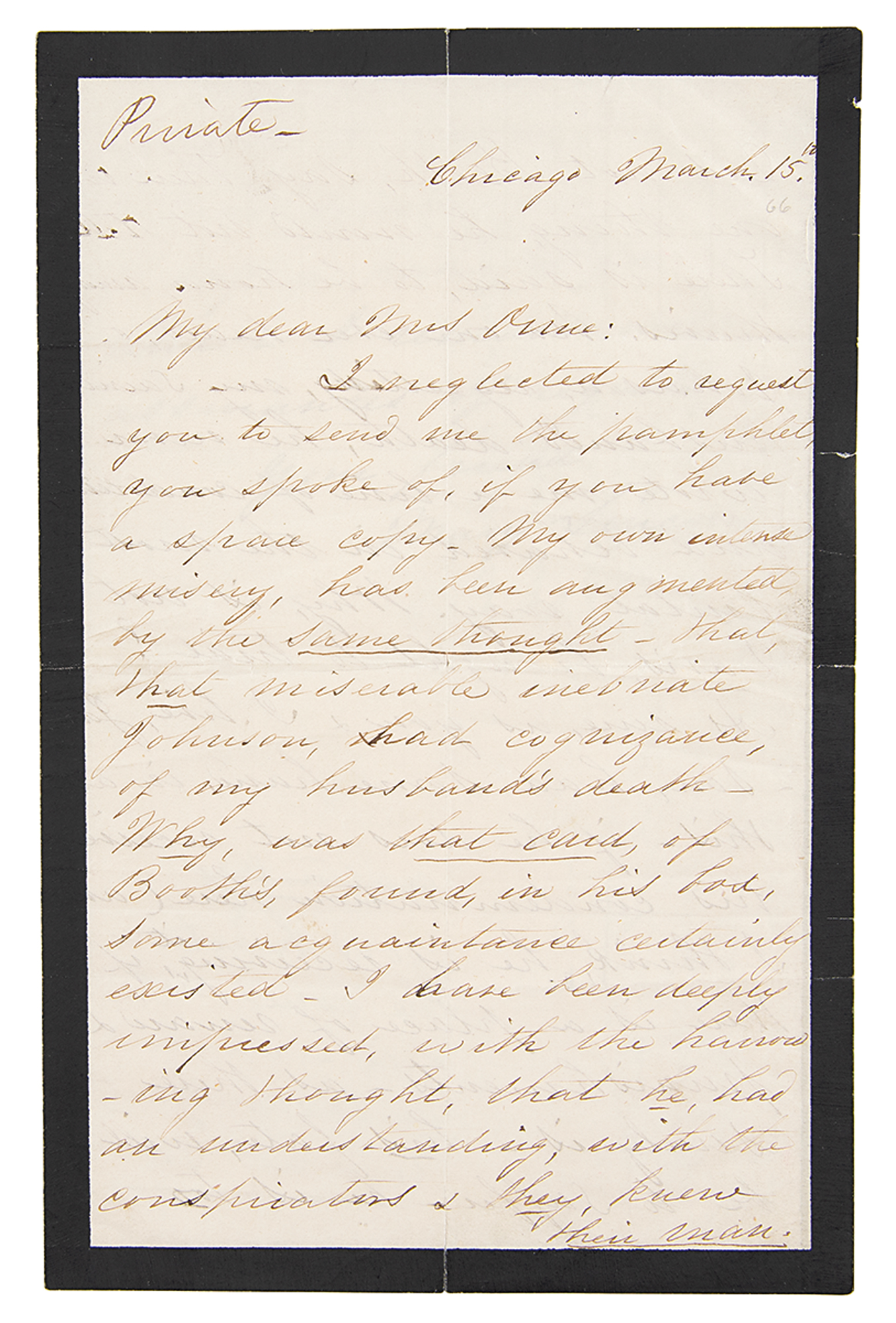 Lot #43 Mary Todd Lincoln Autograph Letter Signed on Lincoln Assassination Conspiracy