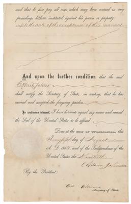 Lot #47 Andrew Johnson Document Signed as President Pardoning a Confederate Soldier - Image 2