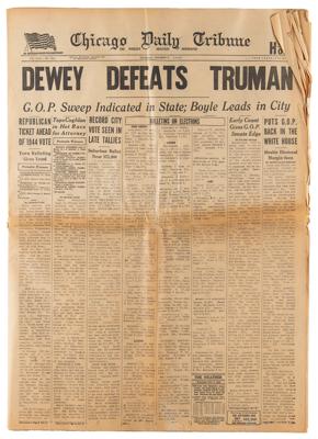 Lot #65 Harry S. Truman: 'Dewey Defeats Truman' Chicago Tribune Newspaper - Image 1