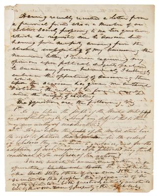 Lot #20 William Henry Harrison Handwritten Manuscript on Rights and Slavery - Image 2