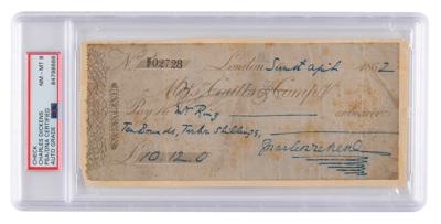 Lot #481 Charles Dickens Signed Check - PSA NM-MT 8 - Image 1