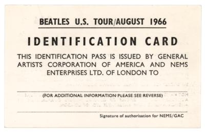 Lot #616 Beatles 1966 US Tour ID Card - Image 1