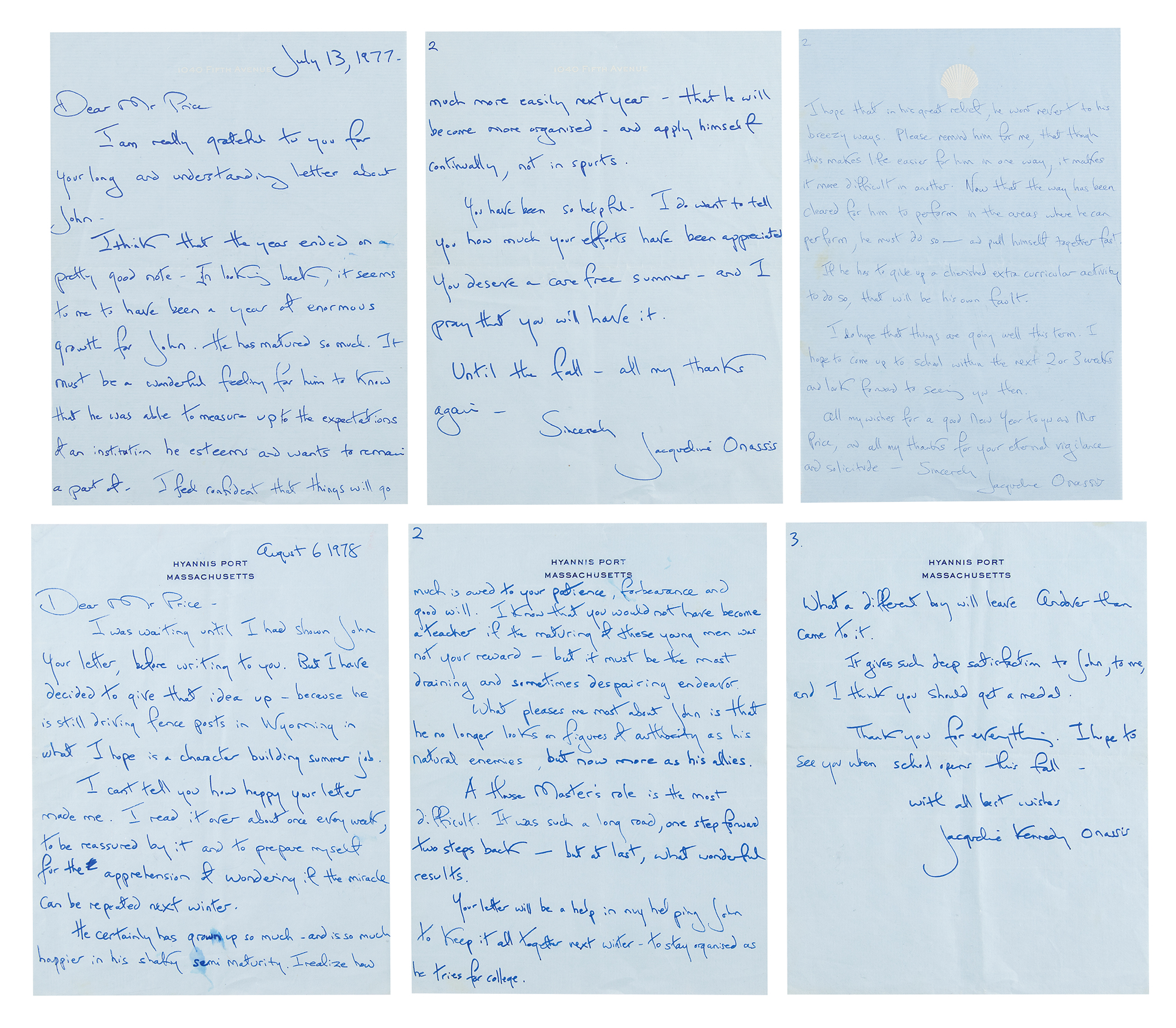 Jacqueline Kennedy Writes About Her Son, JFK, Jr. | RR Auction