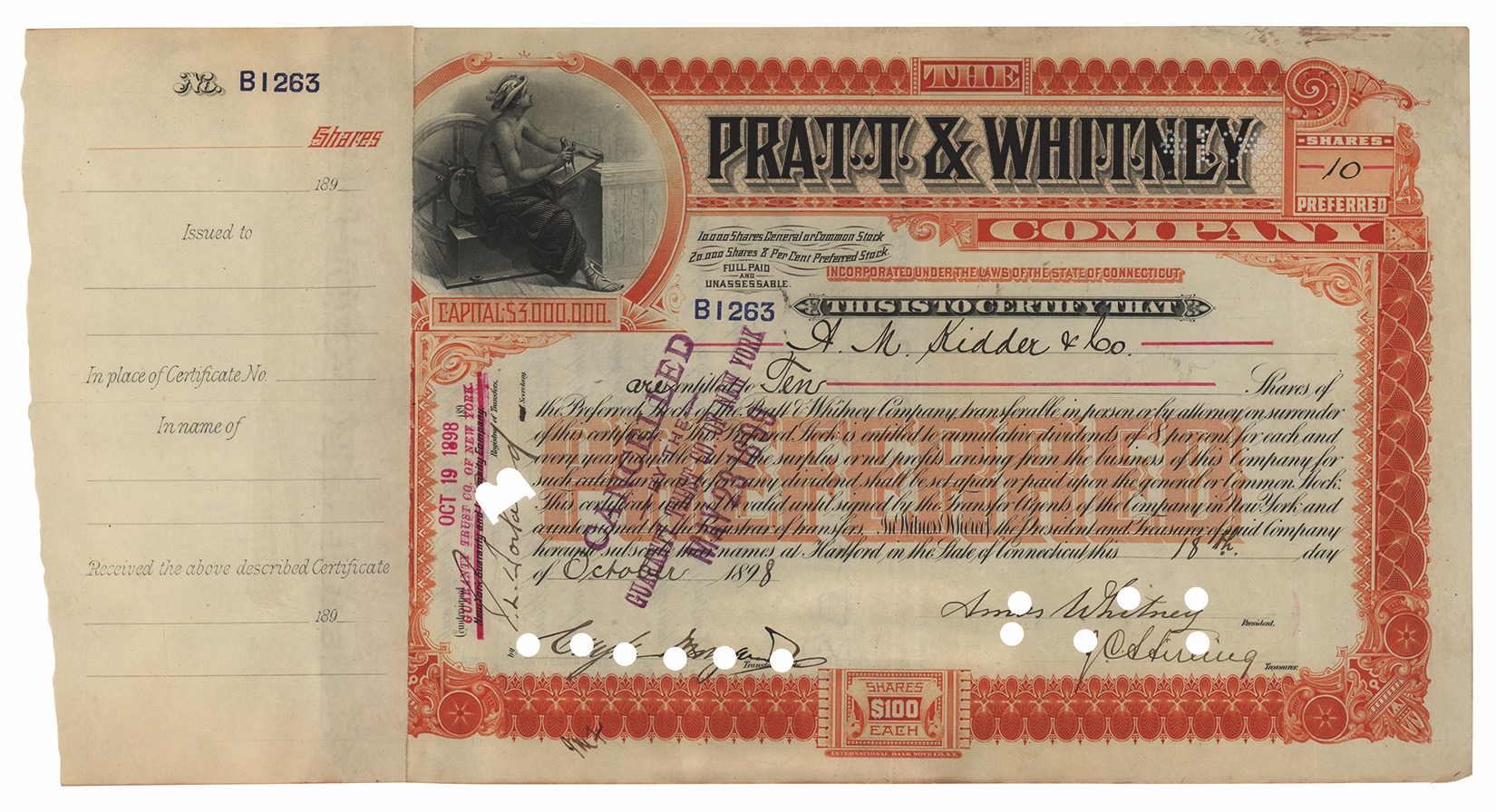 Lot #298 Pratt & Whitney: Francis Pratt and Amos Whitney (2) Documents Signed - Image 1