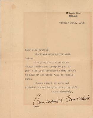Lot #212 Clementine Churchill Typed Letter Signed