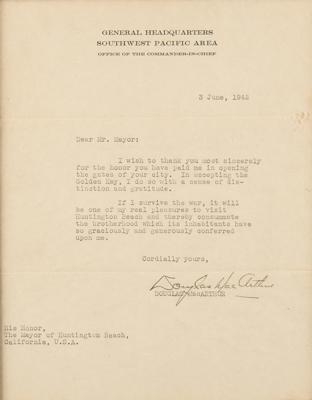 Lot #350 Douglas MacArthur Plans to Travel 'If I Survive the War' - Image 1