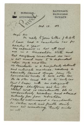 Lot #539 Rudyard Kipling Autograph Letter Signed on Car - Image 1