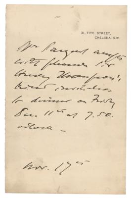 Lot #453 John Singer Sargent Autograph Letter Signed - Image 1