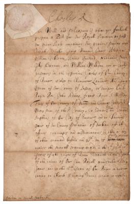 Lot #136 King Charles II Signed Pardon for Quakers